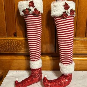 Festive Red and White Striped Elf Stockings